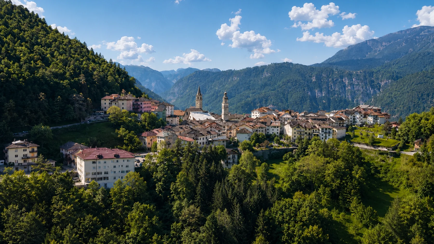 Panoramic view of Castello Tesino among the mountains